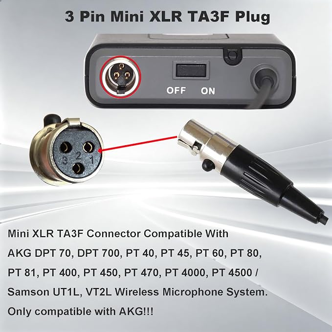 Replacement Lavalier Microphone Compatible with AKG Wireless Bodypacks–Condenser Lapel Mic with TA3F Mini 3-Pin Connector for AKG Bodypacks Transmitters for Singers, Speakers,Performers - Image 3