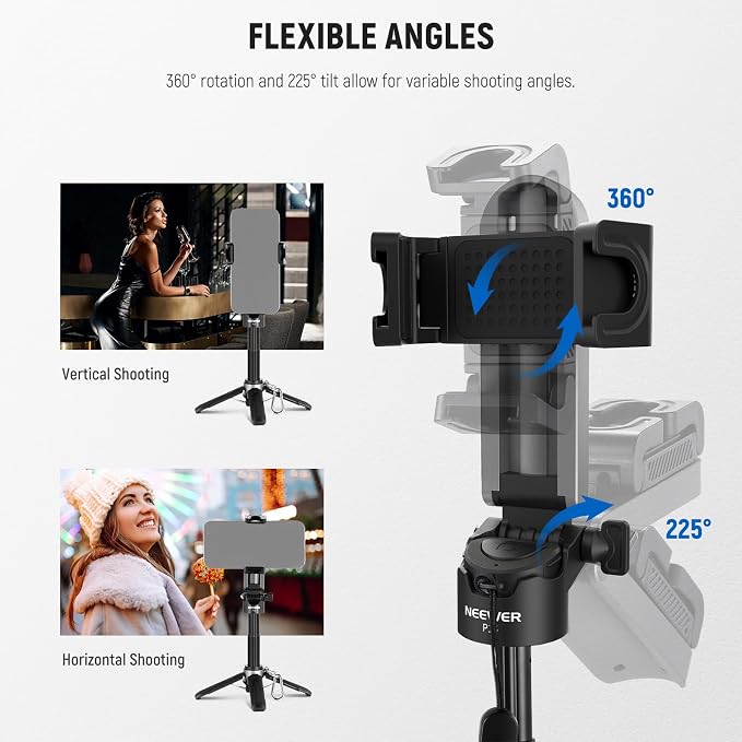 NEEWER Selfie Stick with Detachable Bluetooth Remote Shutter, Lightweight Foldable Travel Tripod for iPhone for YouTube/TikTok Vlogs Live Streaming Photography, Black, P15 - Image 4