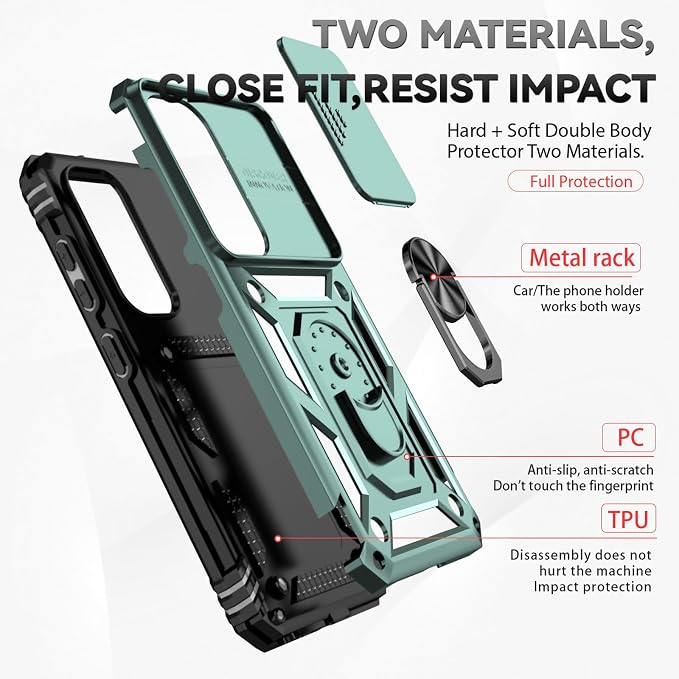 HNHYGETE for Galaxy S23 Plus Case with Screen Protector: [Military Grade 20ft. Drop Tested] Slide Camera Cover Ring Shockproof Protective Phone Case for - Samsung Galaxy S23 Plus (Dark Green) - Image 5
