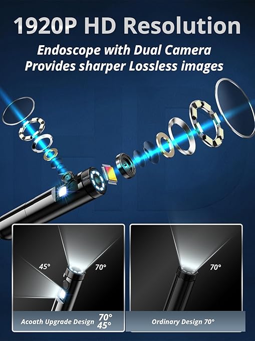 Endoscope Camera with Light, Dual-Lens 1920P HD Borescope with 8 Adjustable LED Lights, IP67 Waterproof Boroscope Inspection Tools, 16.4ft Semi-Rigid Snake Camera for iOS & Android - Image 2