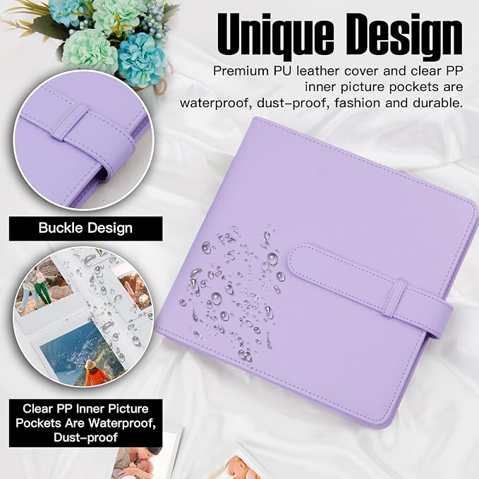 Veicevol 360 Pockets Photo Album for Polaroid 2x3" & Instax Mini, Purple | Large Capacity, Designed for Fujifilm Instax Mini and Polaroid 2x3 Photos, To Store Pictures Or Trading Collection Cards - Image 3