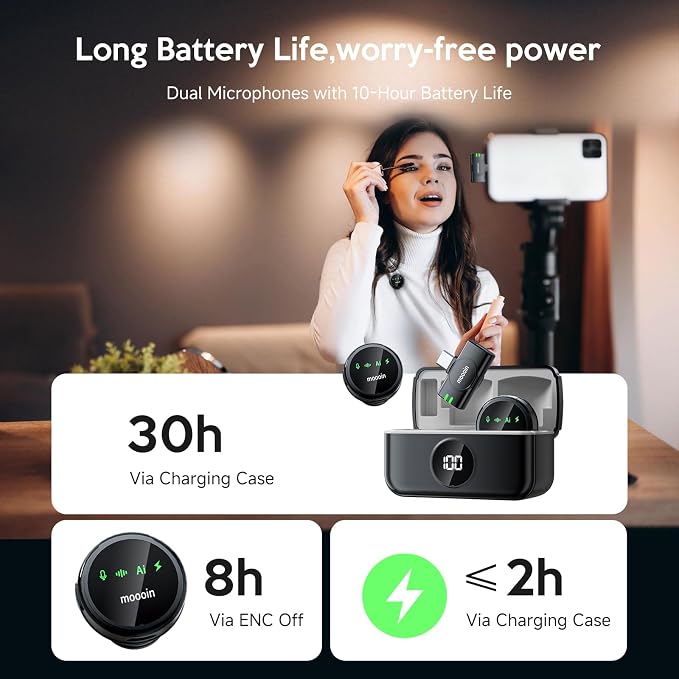 Wireless Lavalier Microphone for iPhone, with AI Noise Reduction – Plug-and-Play Clip-on Mic for iPhone/iPad/Android, Long Battery Life Mini Portable for Vlogging, Live Streaming, Interviews - Image 5