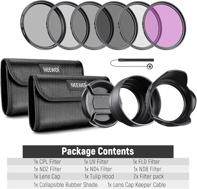 NEEWER 40.5mm ND Filter Pack and Lens Accessories, ND2 ND4 ND8 UV FLD CPL Filter Kit with Lens Cap - Image 8