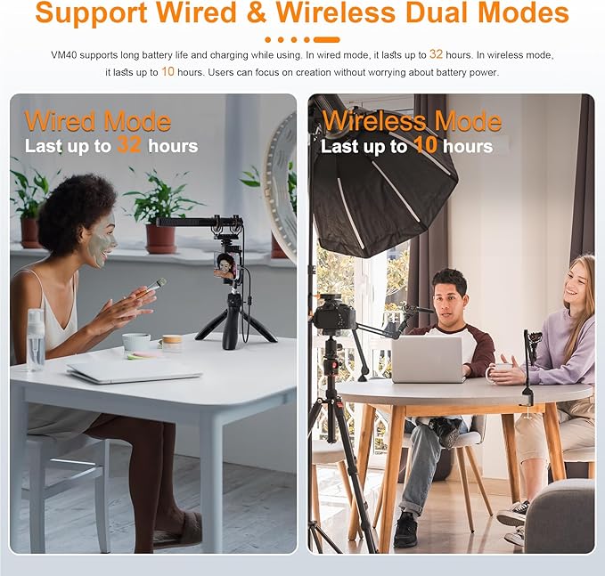 COMICA VM40 Wireless Shotgun Microphone with 48kHz/32-bit Float Recording | Wired & Wireless Modes, 32GB File Storage, 32H Working, 656ft Range, for Canon, Nikon, Sony, Phone, Filming, Video Recording - Image 4