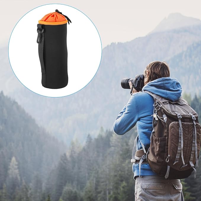 PATIKIL Camera Lens Bag, 2 Pcs 3.7" ID x 9.8" H Cylindrical Drawstring Lens Pouch with Thick Protective Neoprene, Lens Case for DSLR Camera Lens, Water Coffee Cups Black, Orange - Image 7