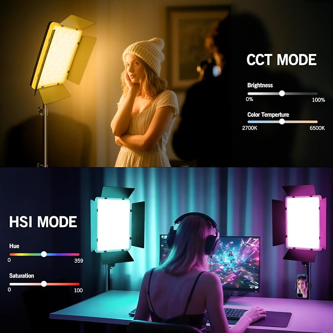 NiceVeedi 40W RGB Photography Lighting with 20 Effects, 360° Full Color/2700-6500K Studio Lights with Remote & Display, Lighting for Video Recording/Photography/Streaming/YouTube/TikTok/Content Creat - Image 3