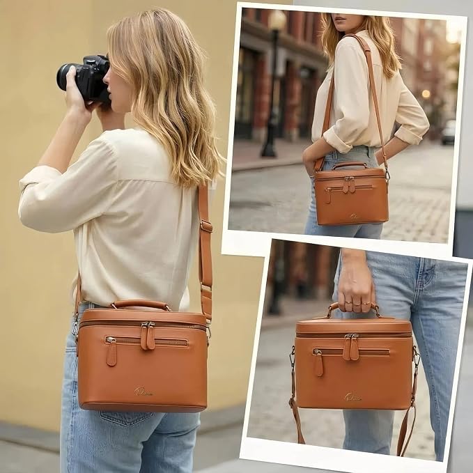 Camera Sling Bag, Waterproof PU Leather Crossbody Camera Case for Photographers, Small Shoulder Bag Compatible for Canon Nikon Sony (Brown) - Image 8