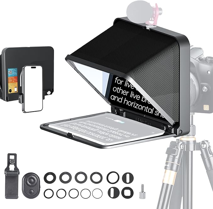LENSGO 9.7” Teleprompter for Camera iPad Tablet Smartphone w/Remote Control, APP Compatible with iOS & Android System for Online Teaching Vlogger Live Streaming Interview, Fold in One Sec by LENSGO