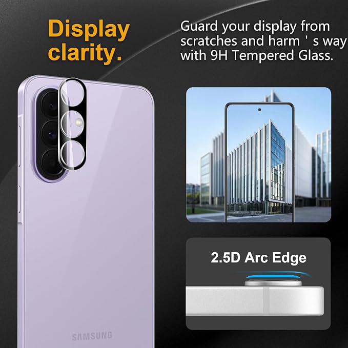 3 Pack Camera Lens Protector for Samsung Galaxy A57/A37 5G | Tempered Glass,Anti-Fingerprint,9H Hardness,Scratch Resistant,Easy to Install,Bubble Free,HD Clarity - Image 2