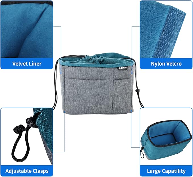 Selens Camera Bag for Backpack, Shockproof DLSR SLR Insert Case Bag | Water Resistant Protection Organizer Inner Bag for DSLR Mirrorless Camera, Lens, Cable and Other Photography Gear, Blue-Grey - Image 4