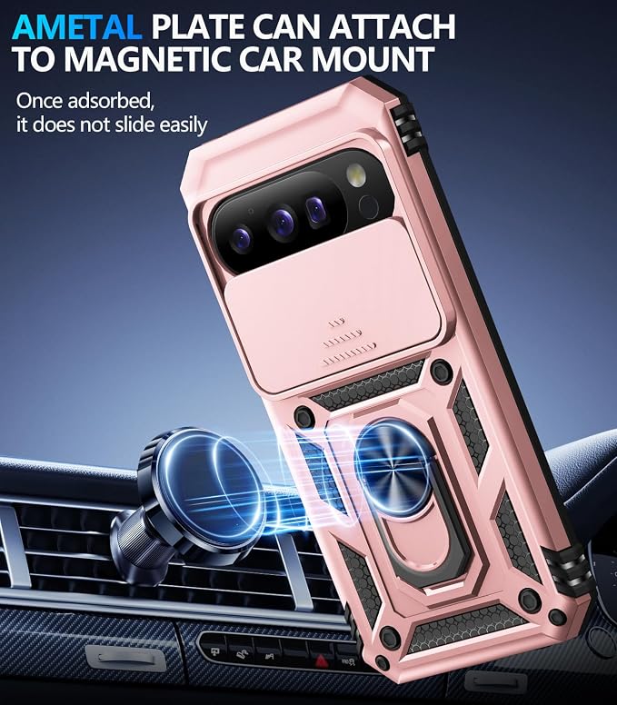 Taisairu for Google Pixel 10 Case/Pixel 10 Pro Case with Screen Protector & Slide Camera Lens Cover,Built-in Ring Stand Protective Phone Case for Pixel 10 Case/Google Pixel 10 Pro Case (Rose Gold) - Image 5