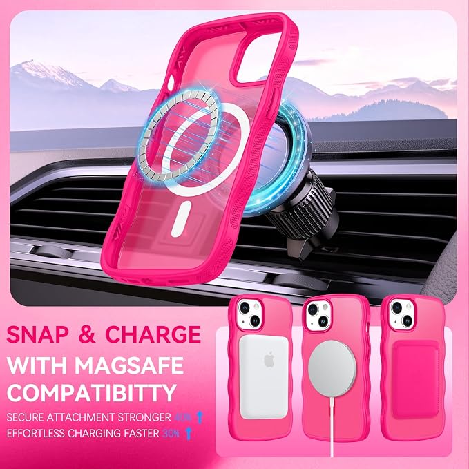 BENTOBEN Magnetic for iPhone 15 Plus/14 Plus Case,Cute Wavy Frame [Compatible with MagSafe] Translucent Matte Women Girls Boys Men Cute Shockproof Protective Cover for iPhone 14 Plus/15 Plus,Hot Pink - Image 2
