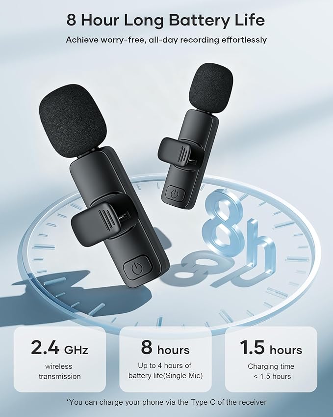 2 Pack Wireless Lavalier Microphone for iPhone iPad and Android Phone, Lapel Mic Plug and Play Wireless Mic Noise Reduction Mini Microphone for Video Recording Interview Podcast Vlog YouTube Tiktok - Image 5