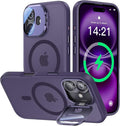 VOFATA [Upgraded] for iPhone 16 Case with Camera Cover Stand [Fit for MagSafe][9H Camera Lens Protector] Mil-Grade Protection Translucent Matte Silicone Magnetic iPhone 16 Phone Case, Purple by VOFATA