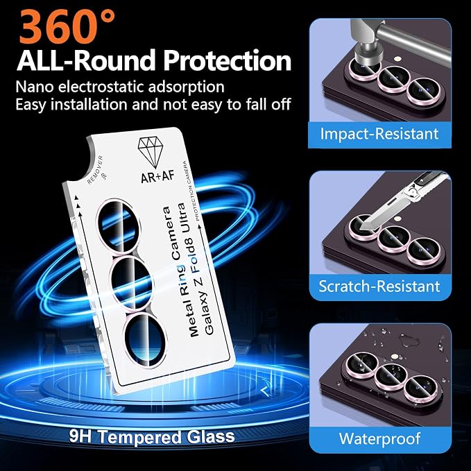 for Samsung Galaxy Z Fold 8 Ultra Camera Lens Protector, Individual Metal Ring Tempered Glass Lens Cover, [Strong Adsorption] Scratch Resistant Ultra-Thin HD Clear Lens Cover, 1 Set-Pink Ring - Image 2