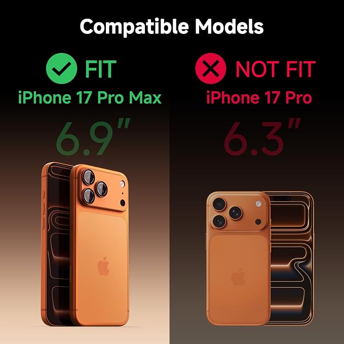 CACOE Metal Camera Lens Protector for iPhone 17 Pro Max | 9H Tempered Glass, Aluminum Frame, HD Clarity, Scratch-Resistant, Camera Screen Protector Cover Accessories, Orange - Image 2
