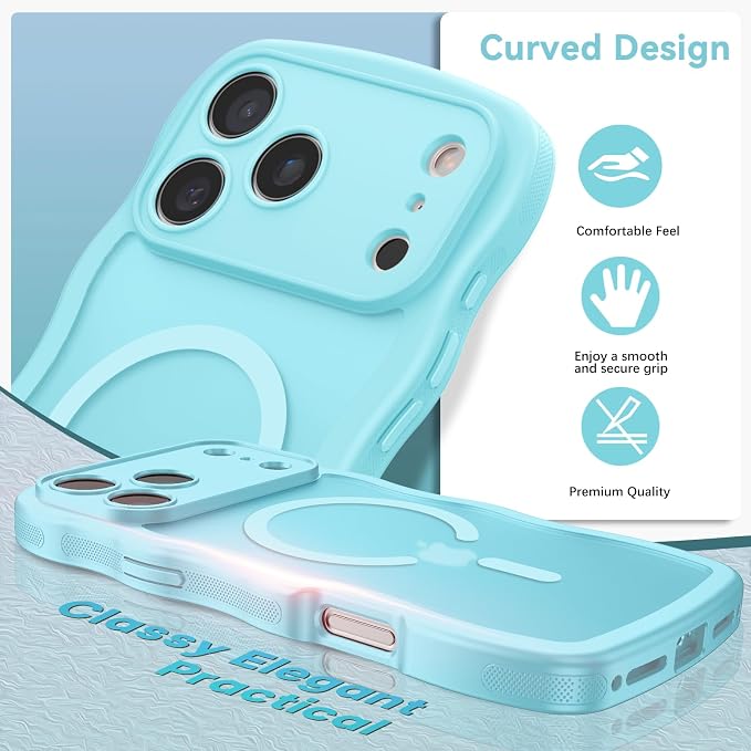 BENTOBEN Magnetic for iPhone 17 Pro Case, Cute Wavy Full Camera Protection [Compatible with MagSafe] Matte Anti-Slip Bumper Women Girls Boys Protective Cover for 17 Pro 6.3", Sky Blue - Image 5