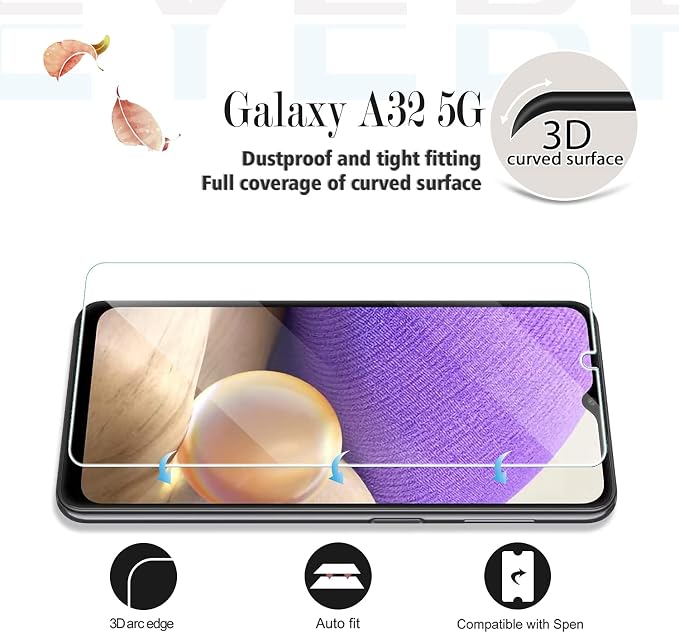 Galaxy A32 5G HD Clear Tempered Glass Screen Protector, [2 Pack] [3D Glass] [Bubble-Free] [Anti-Glare] Screen Protector Glass For Samsung Galaxy A32 5G - Image 3