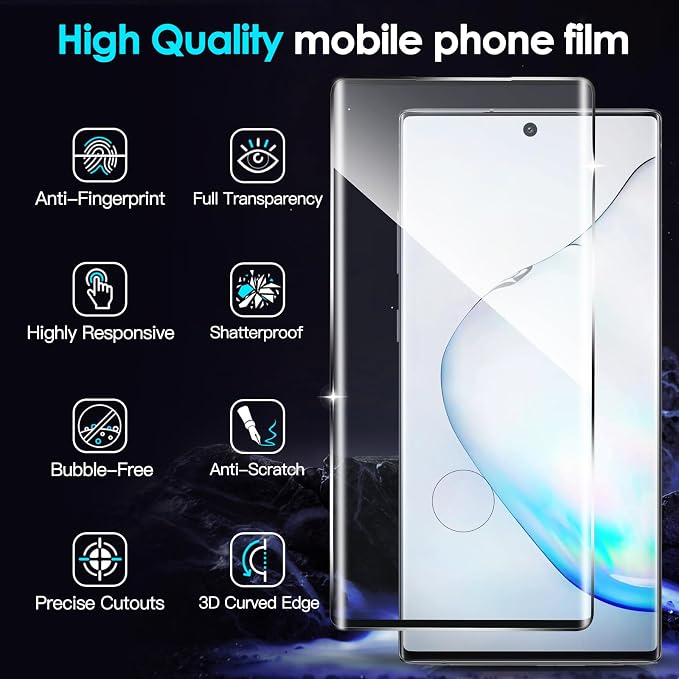 Didisky 2 Pack Screen Protector for Samsung Galaxy Note 10 Tempered Glass, 3D Curved Full Coverage,Bubble Free, Anti Scratch,Easy to Install,HD Clear,9H Hardness - Image 2