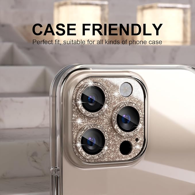 Choiche for iPhone 16 Pro/iPhone 16 Pro Max Camera Lens Protector | Bling Camera Cover with 9H Tempered Glass Lens Screen Protector Metal Ring Decoration Accessories (Glitter-Titanium Desert) - Image 4