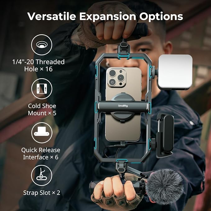 SmallRig Pro Phone Stabilizer Video Rig Kit, All-in-One Creator Bundle with LED Light, Mic,Table Tripod, Dual Handles for Live Streaming, for Creator, for iPhone 17/16/15 Pro, Android - Image 5