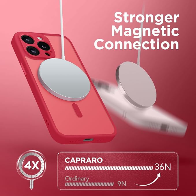 CAPRARO for iPhone 13 Pro Max Case, Compatible with MagSafe Red | Upgraded [Full Camera Protection] Shockproof Protective Slim Translucent Matte Magnetic Phone Case 6.7'', Red - Image 4
