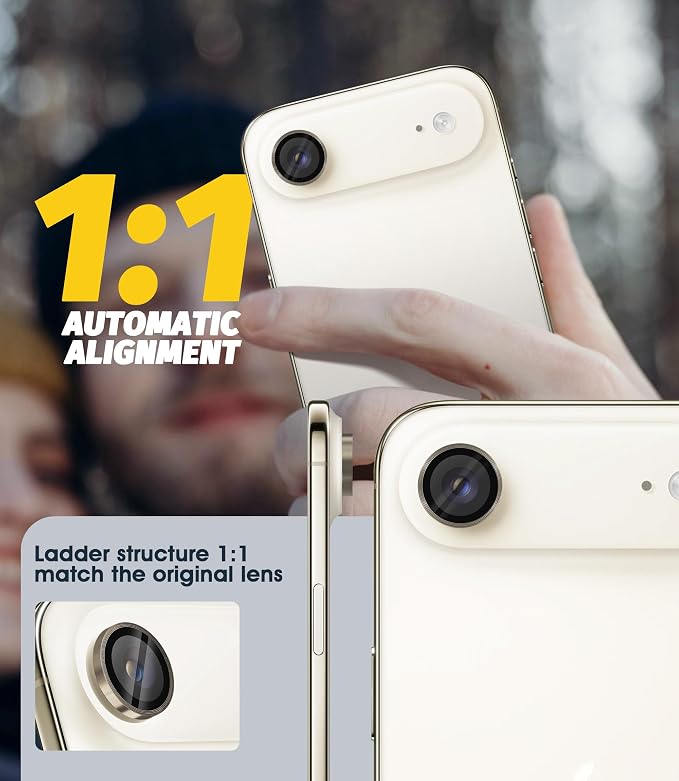 Orzero (3 Pack) Camera Lens Protector Compatible for iPhone Air 2025 / iPhone 17 Air, Protector de Cámera Individual 3D Alloy Metal Ring Glass Cover CD Pattern Case Friendly - Gold - Image 4