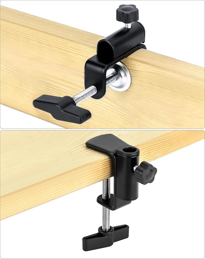 QWORK Universal Desk C-Clamp with 1/2" Thread Hole, 4 Pack Adjustable Metal Mounting Table Clamp, Desk Light Clamp Mount Holder for Swing Arm Magnifying Desk Lamp Microphone Camera - Image 3