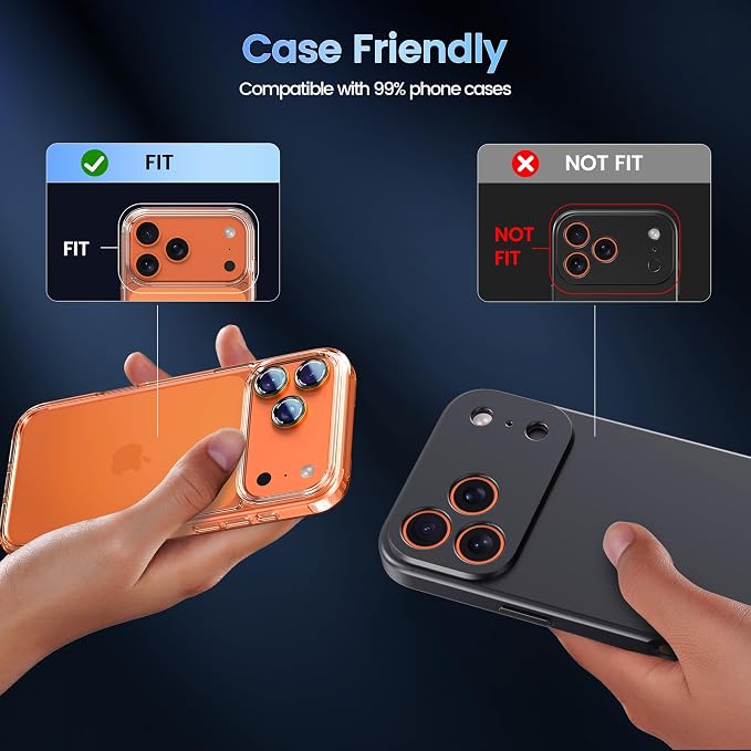 CACOE Camera Lens Protector for iPhone 14/15/16/17 Pro/Pro Max Cover | Anti-Scratch, Drop-Proof, Strong Adhesion, Camera Screen Cover, for iPhone 14-17 Pro/Pro Max, Orange - Image 4
