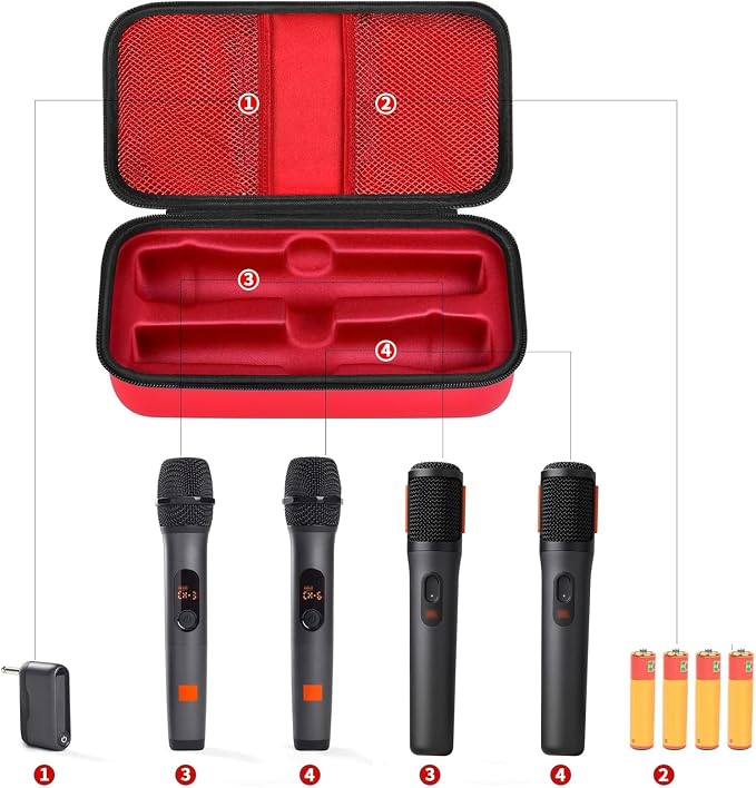 Wireless Microphone Case Compatible with JBL Wireless Two Microphone System, Handheld Dual Mic Travel Bag for Singing or Karaoke for Receivers, Adapters, AA Batteries - Image 2