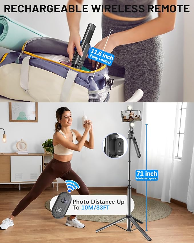 Yeaki Vlogging Kit for iPhone/Android, 71" Selfie Stick Tripod for iPhone with Light, Wireless Remote & Microphone, Adjustable Phone Tripod for TikTok/YouTube Starter Content Creator Essentials Kit - Image 4