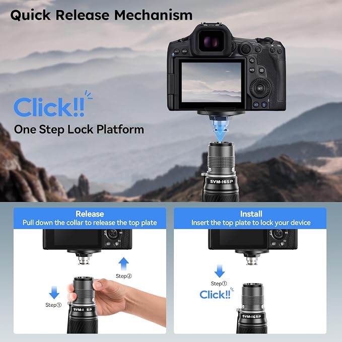 SIRUI SVM-165P Carbon Fiber Rapid Monopod, Pedal Feet, Twist Lock | 65" Height, 22LB Load, One-Step Height Adjustment, DSLR, Mirrorless Camera, Lightweight, Travel, Outdoor Shooting - Image 3