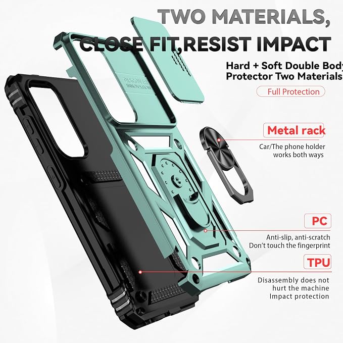 for Galaxy S24 Plus/S25 Plus Case with Screen Protector: [Military Grade 20ft. Drop Tested] Slide Camera Cover Ring Shockproof Protective Phone Case for - Samsung Galaxy S24 Plus/S25 Plus (Dark Green) - Image 5