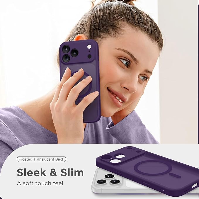 CAPRARO for iPhone 17 Pro Max Case, Compatible with MagSafe | Upgraded [Full Camera Protection] Protective Translucent Matte Women Girl Magnetic Phone Case Cover, Deep Purple - Image 8