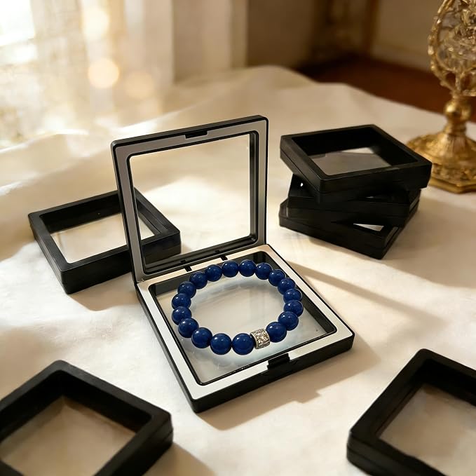 12 PCS Dual-Color Packaging Box 3D Floating Frame Display Stand, Color-Matching Packaging Display Box, Transparent Window Jewelry Case, PE Film Anti-Oxidation Storage Case. (Black+White) - Image 3