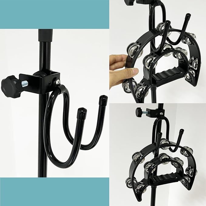 Pmsanzay Mic Microphone Stand Tambourine Hanger, Headphone Headset Holder Clip Stand, Easy to fit on Music or Microphone Stand for Tambourine, Cowbell, Headphones - Keep Tambourine Within Reach. - Image 5