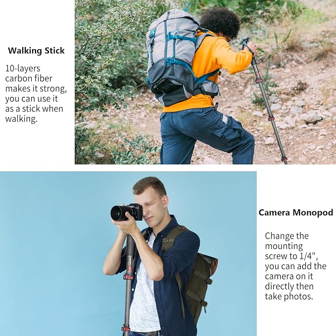 Camera Monopod INNOREL VM80C Carbon Fiber Portable Compact Lightweight Travel Monopod with Fast Flip Lock for Canon Nikon DSLR Camera Video Camcorder DV Photography Load 33lbs/15kg Height 66.9in/170cm - Image 6