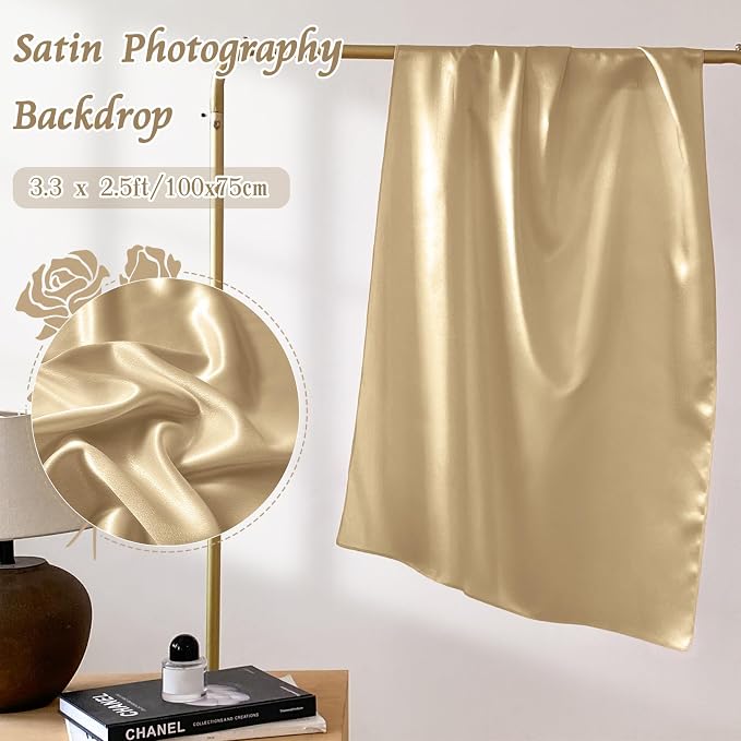 RUDONG M Satin Photography Backdrop, Beige, 3.3x2.5ft | Wrinkle-Free, Silky Fabric, For Jewelry/Cosmetics/Flat Lay/Studio, 100x75cm - Image 4