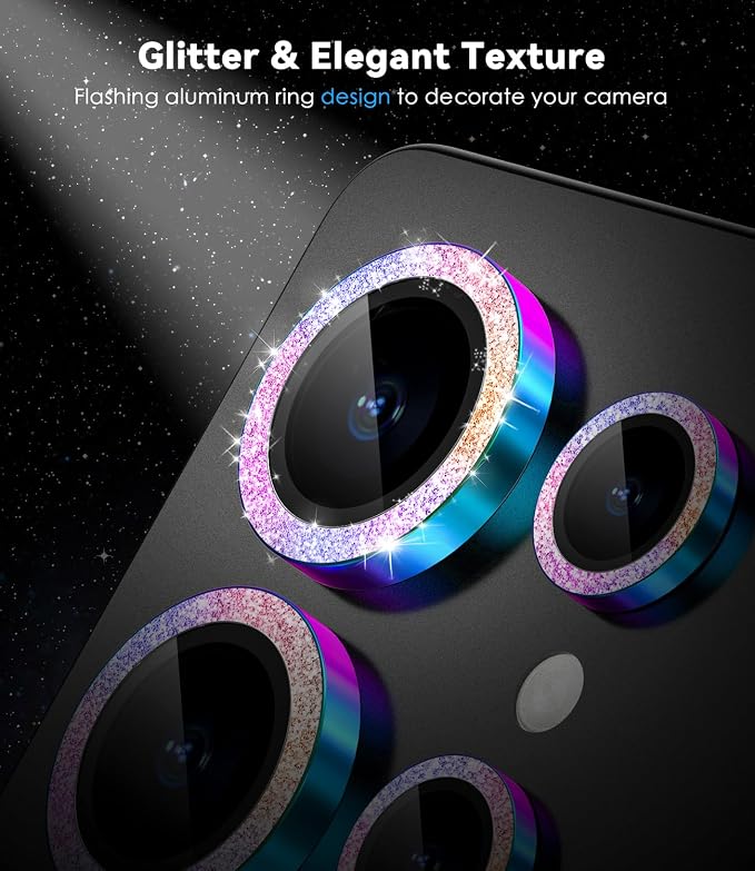 CloudValley for Samsung Galaxy S25 Ultra Camera Lens Protector Bling | 9H Tempered Glass + Aluminum Alloy Lens Protective [Glitter Decoration] Ultra-HD Camera Cover,Glitter Titanium Colorful - Image 3