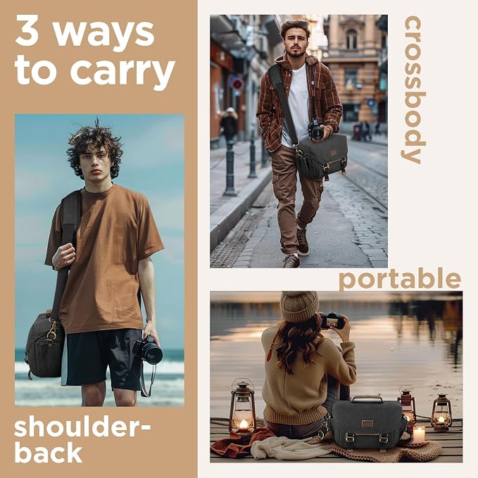 SMRITI Canvas DSLR Camera Bag Crossbody, Waterproof Messenger Camera Sling Bag for Photographers, Small Camera Bag with Rain Cover, Travel Shoulder Camera Case for Cannon Nikon Sony (Black) - Image 6