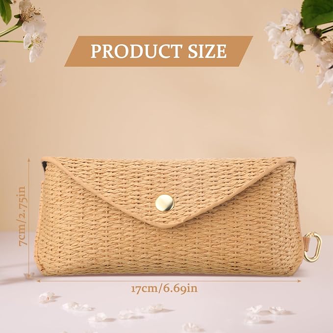 Leinuosen Woven Straw Sunglasses Case with Clip Hard Shell Rattan - Image 2