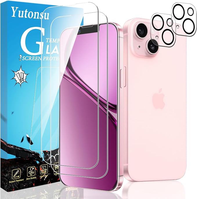 2 Pack Tempered Glass Screen Protector for iPhone 13 6.1-Inch | with 2 Pack Camera Lens Protector, Anti Scratch, Bubble Free, Case Friendly by Unknown