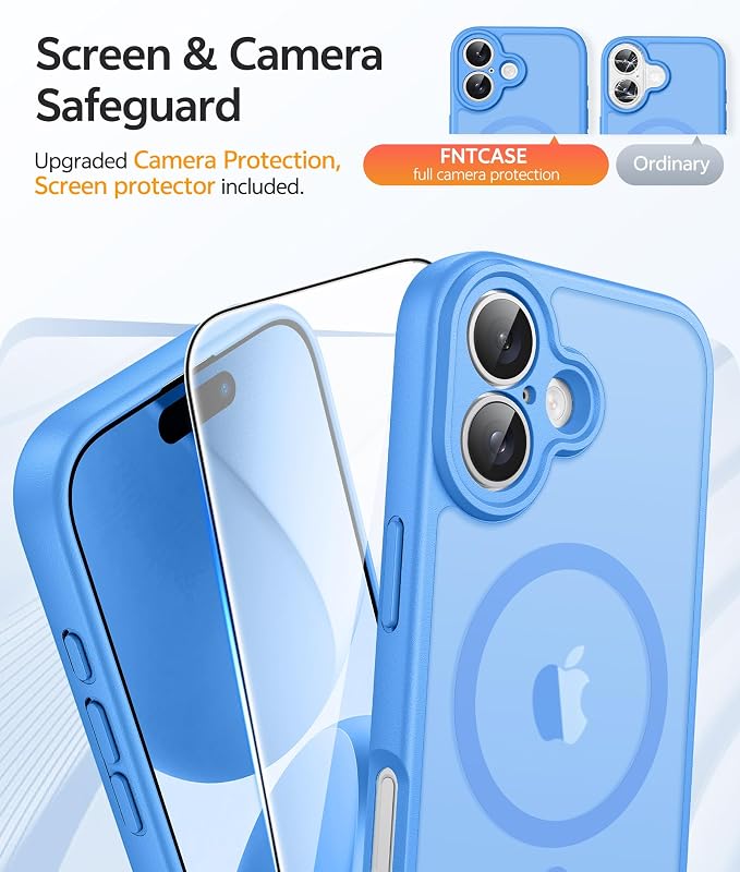 FNTCASE for iPhone 17 Case, Compatible with Magsafe, Glass Screen Protector | Full Camera Protection, Translucent Matte, 14FT Military Grade Drop Proof, Shockproof Protective Phone Cover, Ice Blue - Image 4