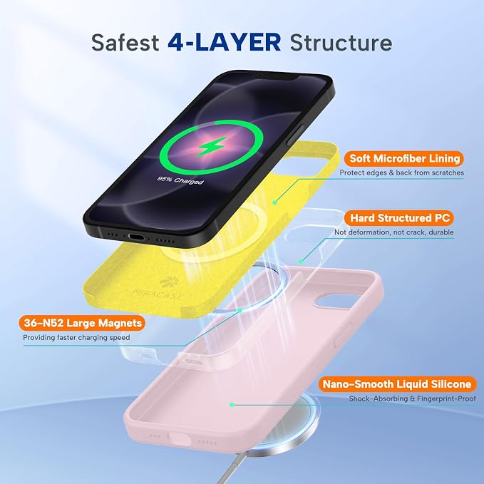 miracase Magnetic for iPhone 17e Case & iPhone 16e Case, [Soft Anti-Scratch Microfiber Lining], Compatible with MagSafe, Silicone Shockproof Protection Phone Case for iPhone 17e/16e, Sand Pink - Image 3