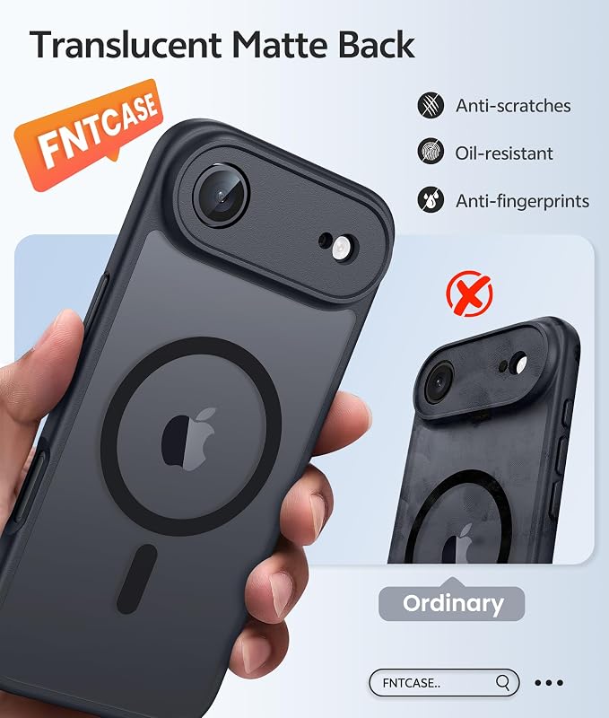 FNTCASE for iPhone Air Case, Fit for Magsafe, with Glass Screen Protector | Full Camera Protection, Translucent Matte, 14FT Military Grade Drop Proof, Shockproof Protective Phone Cover, Black - Image 6