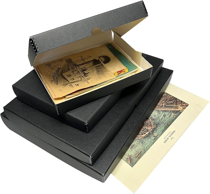 Lineco Clamshell Archival Storage Box, 11x14x1.75 Inch, Black, Pack of 2 | Acid-Free with Metal Edge Boxboard, Organize and Store Photos Documents Cards Negatives Magazine Prints Family Records DIY - Image 6