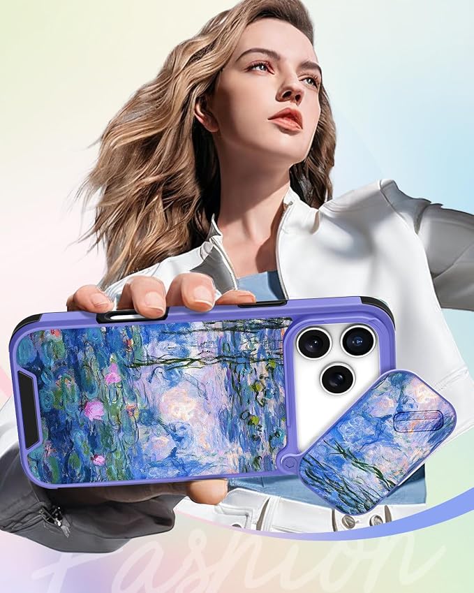 Buleens for iPhone 17 Pro Max Case 6.9 Inch - with Ring Stand & Camera Cover Aesthetic Cute Designed Women Girls Girly Kawaii Blue Water Lily Phone Case for iPhone 17 Pro Max Compatible with Magsafe - Image 6