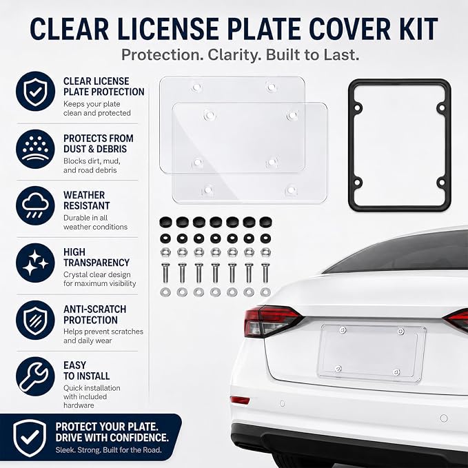 License Plate Camera Blocker, Transparent License Plate Cover Paired with A Silicone Licenses Plates Frame, Easy to Install, Suitable for Front and Rear Licenses Plates (Black-A) - Image 2