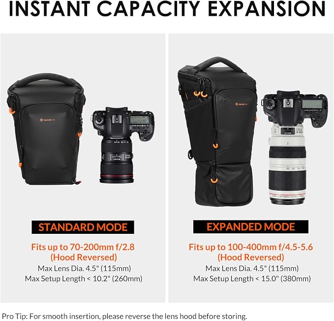 TARION Expandable Top Loader Camera Bag with Shoulder Strap TriadPack | Fits DSLR with Attached 70-200mm to 400mm Telephoto Lens, Large Opening, Backpack and Waist Strap Compatible, Waterproof - Image 2