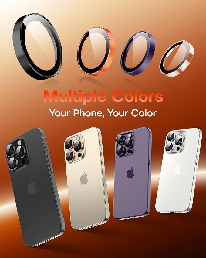 TOCOL for iPhone 14 Pro Max Camera Lens Protector/iPhone 14 Pro Camera Lens Protector Tempered Glass HD Individual Scratch Resistant Cover Accessories Case Friendly 2 Pack（Orange） - Image 8
